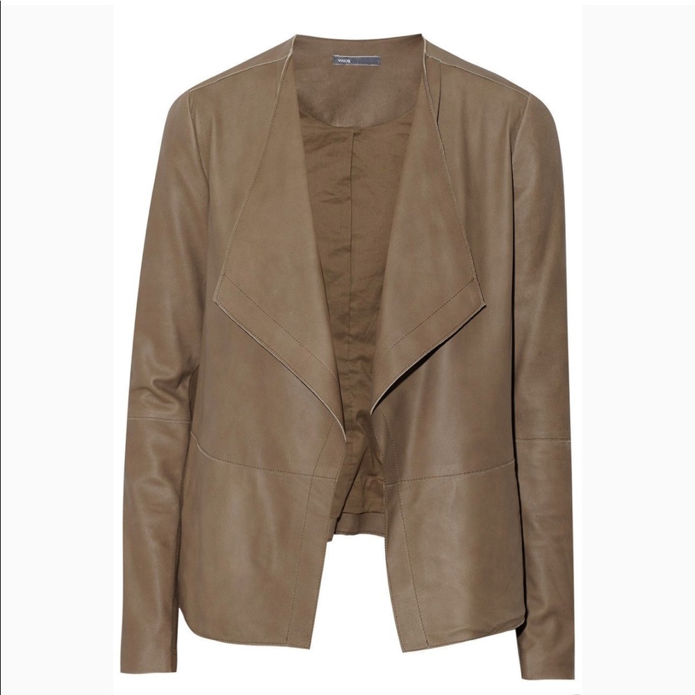 Vince open front asymmetrical tan leather jacket